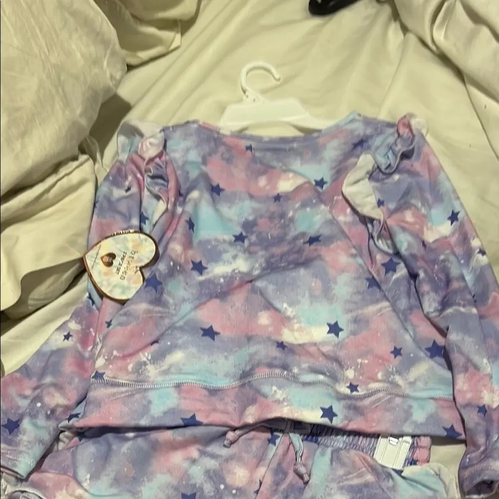 Btween 10 Pajamas loungewear pink Blue Starry Set ruffled shorts & top NWT